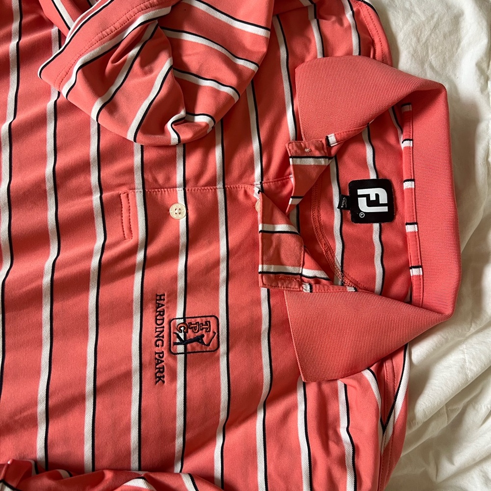 FootJoy Men's Polo in Coral and White Stripes